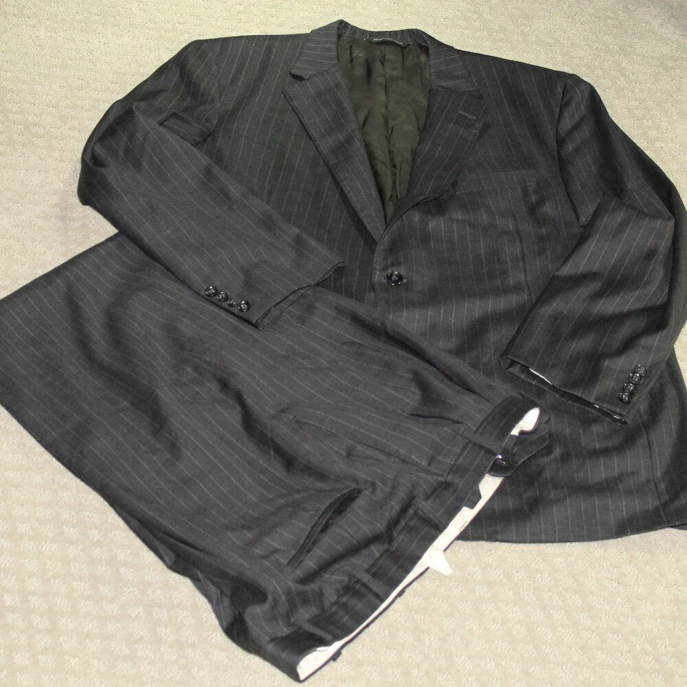 Vtg Samuelsohn 2-Piece Suit Men's 44L 44 X 32 100% Wool Gray Chalk Line Striped